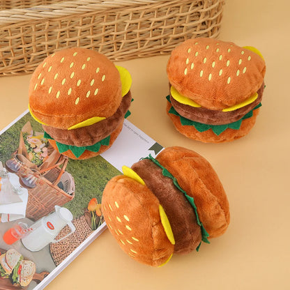 Hamburger Plush Squeaky Dog Chew Toy
