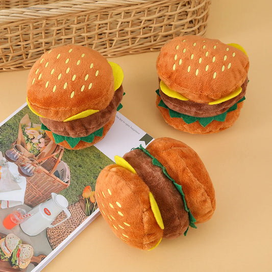 Hamburger Plush Squeaky Dog Chew Toy