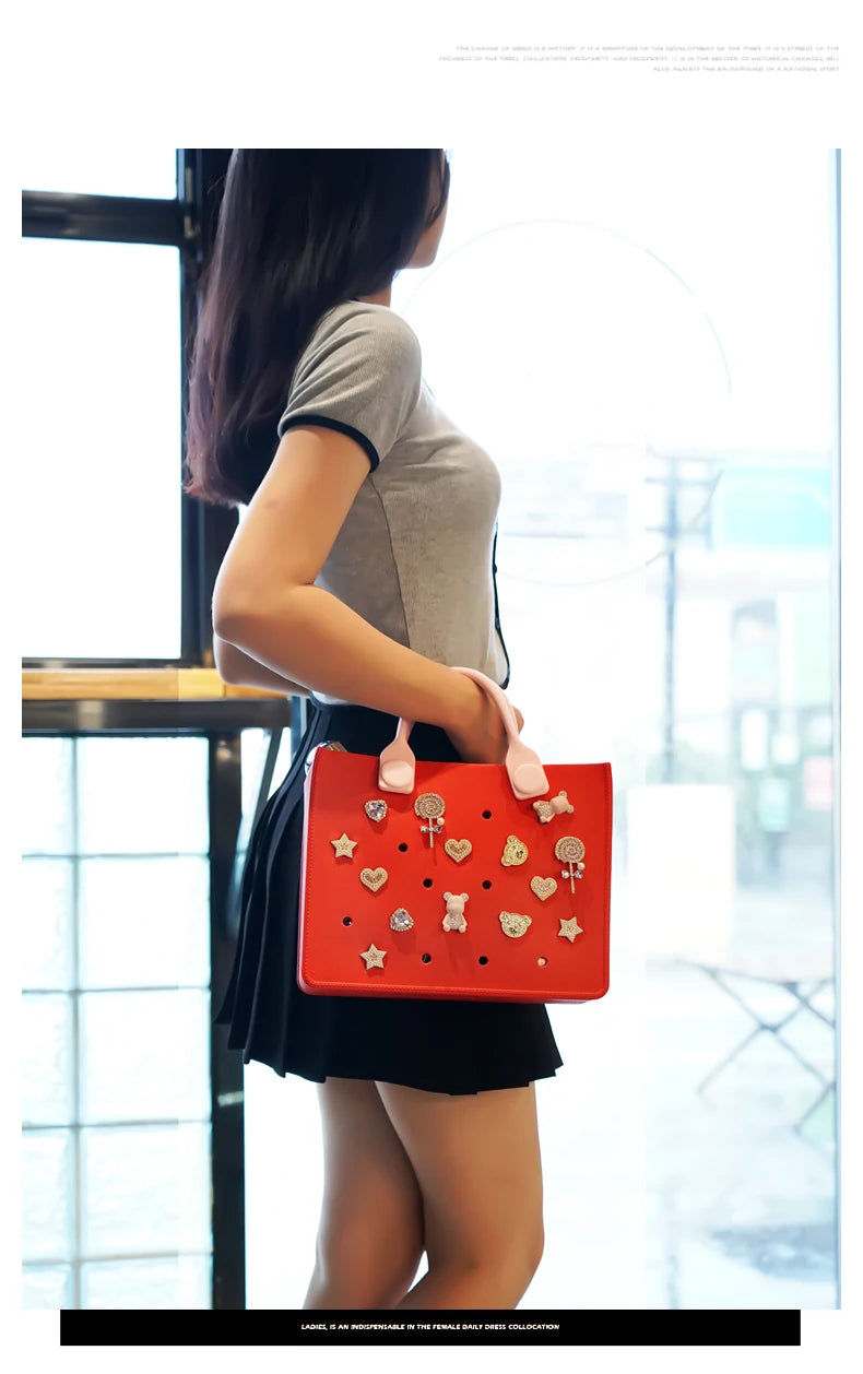 Waterproof EVA Tote Bag with Charm Holes