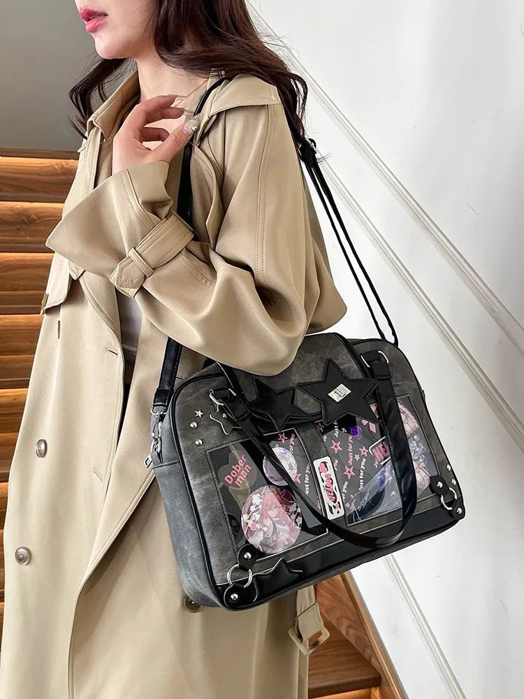 Transparent DIY Ita Shoulder Bag for Pins & Collectibles