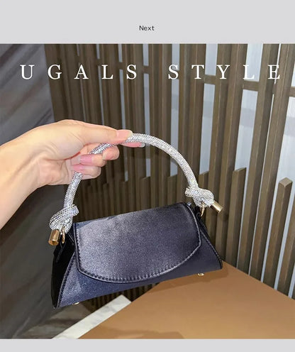 Satin Crystal Handle Evening Bag