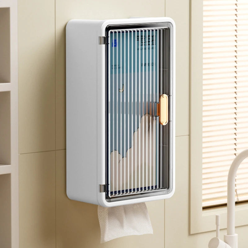 Wall-Mounted Waterproof Tissue Holder & Bathroom Storage Shelf