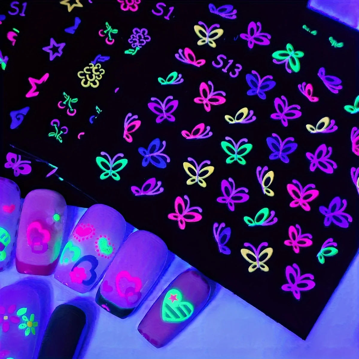 30 Sheets 3D Neon Nail Stickers