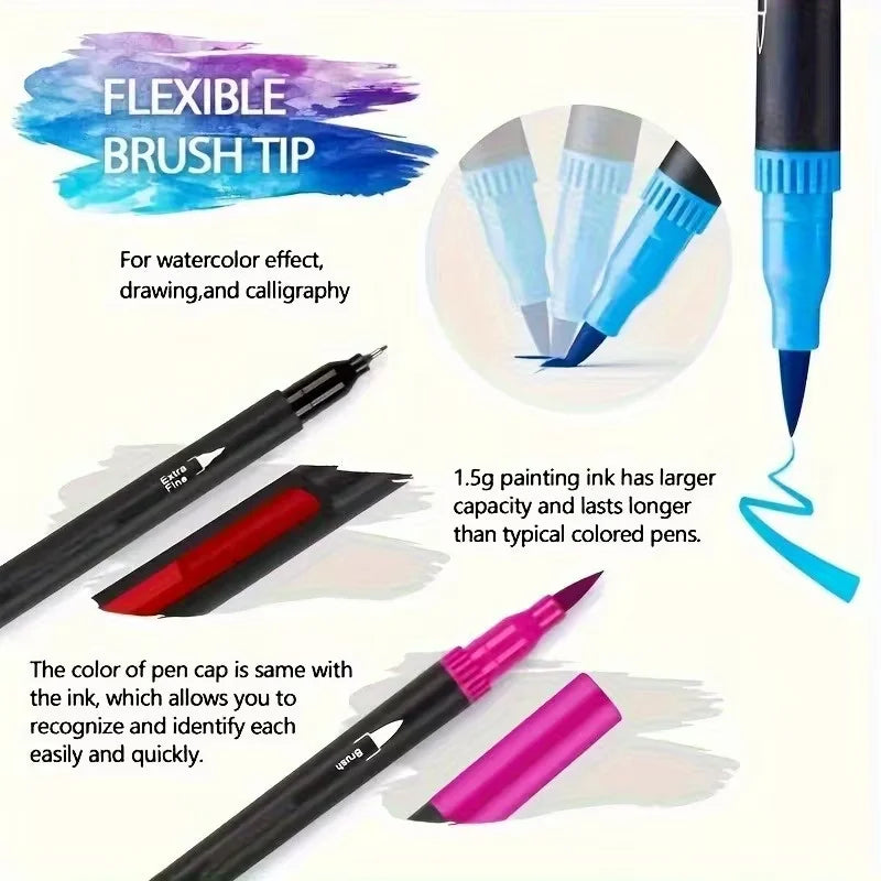 24-Color Dual-Tip Watercolor Brush Marker Set