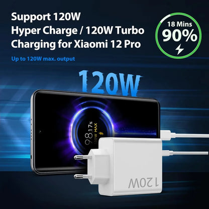 120W 6A EU Fast Wall Charger with Type-C Cable