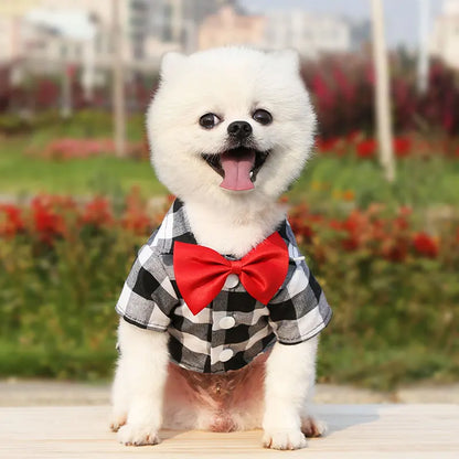 Plaid Dog Shirt with Bow Tie for Small & Medium Pets