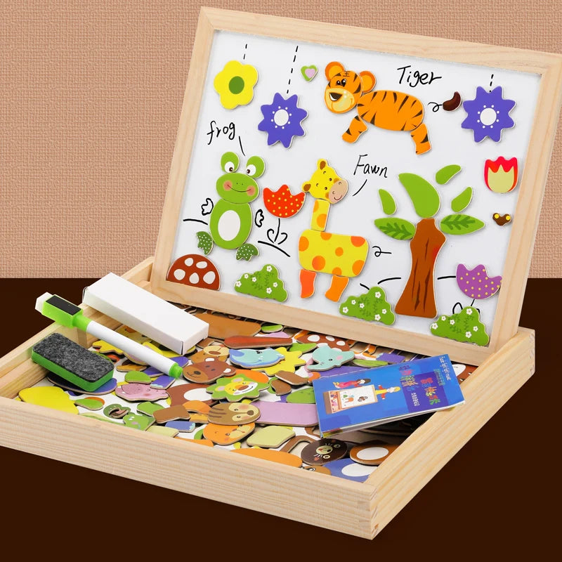 Wooden Magnetic Puzzle & Drawing Board Set