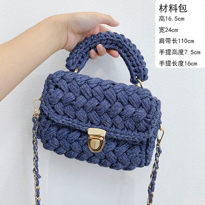Woven Cotton Chain Crossbody Handbag