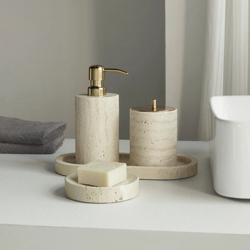 Travertine-Style Bathroom Accessories Set