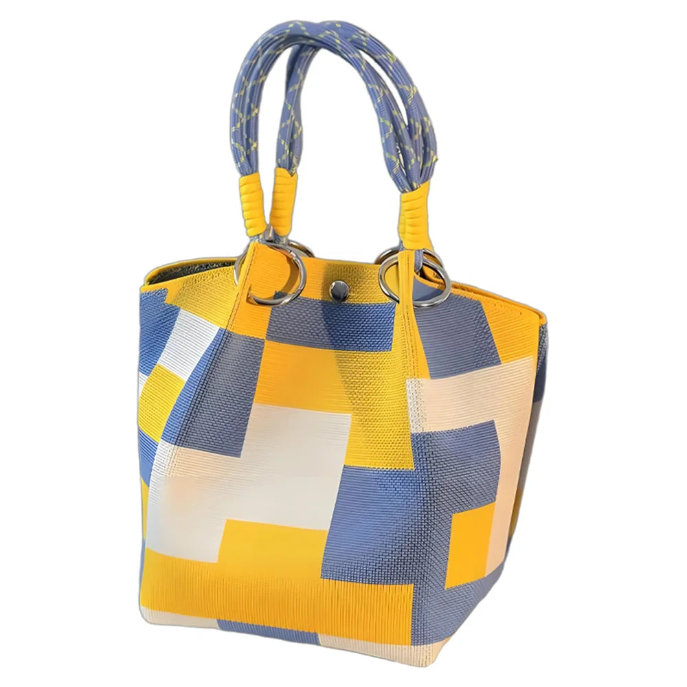 Geometric Knit Bucket Tote Bag