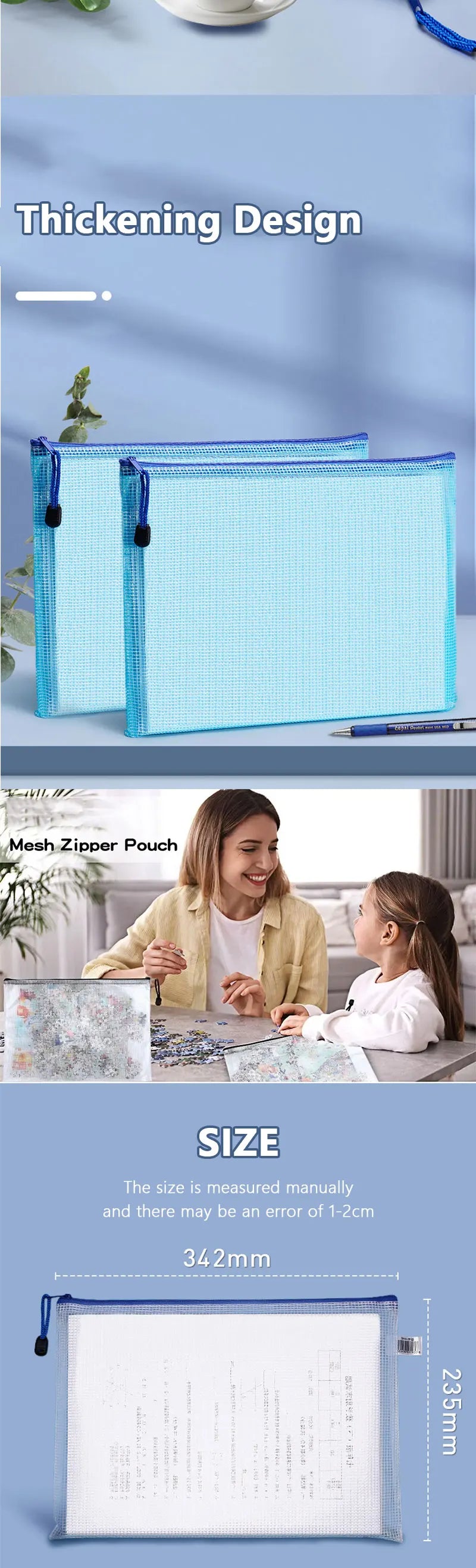 Mesh Zipper Document Pouch Set