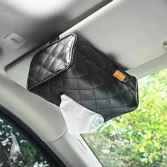 Solid Color Checkered Leather Car Wear-Resistant Tissue Box