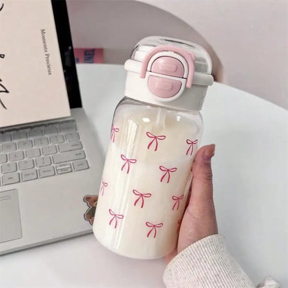 Butterfly Bow Glass Tumbler with Straw & Leakproof Lid