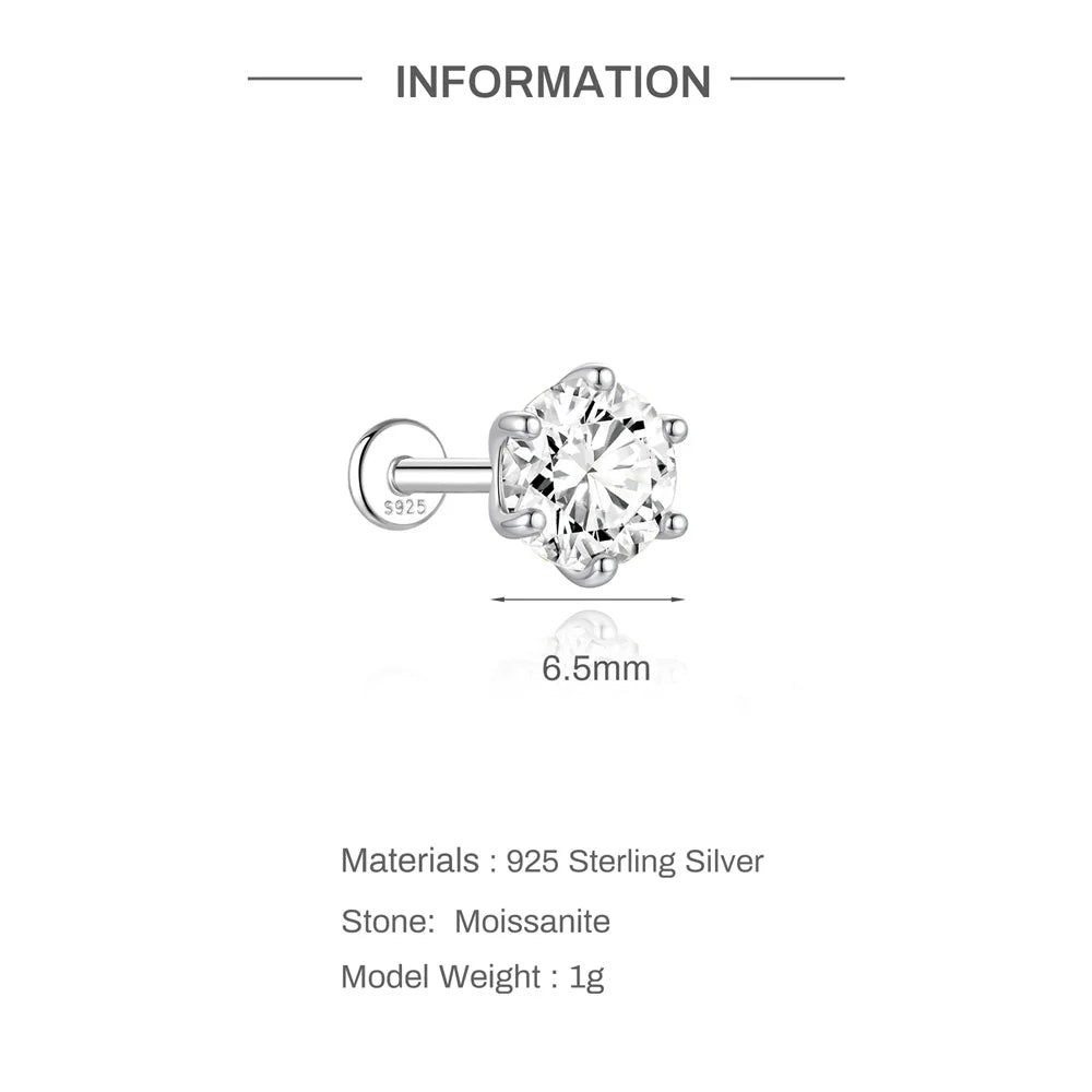 925 Sterling Silver Round Moissanite Stud Earring