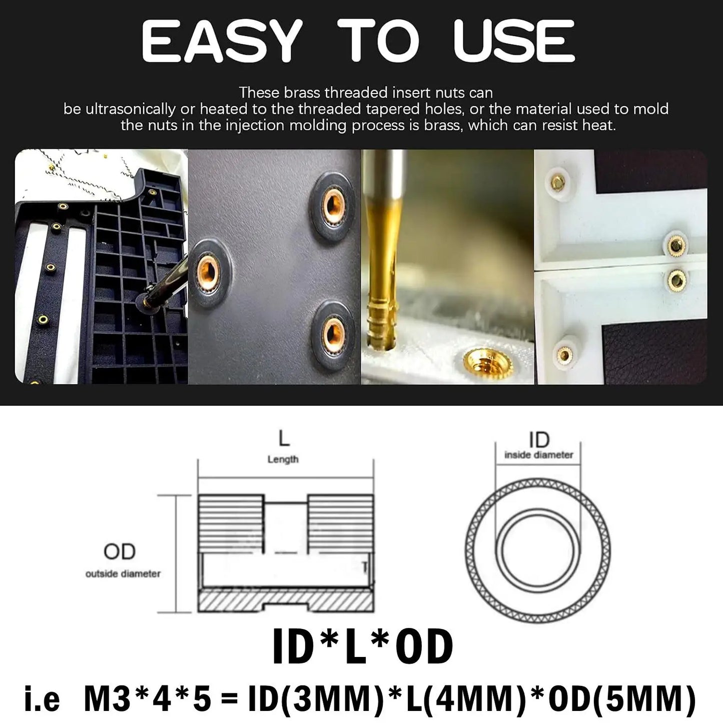 Brass Heat Threaded Insert Nut Assortment