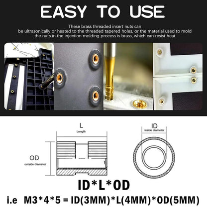 Brass Heat Threaded Insert Nut Assortment