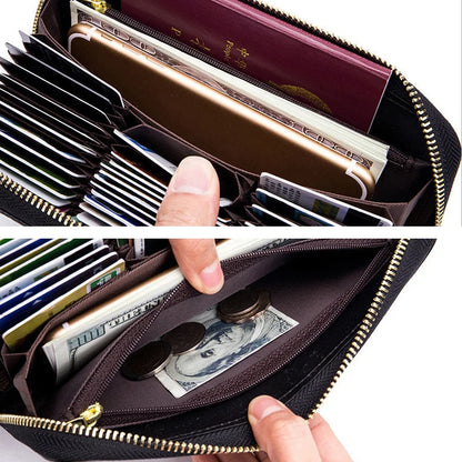 Genuine Cow Leather Zip-Around Wallet with 36 Card Slots