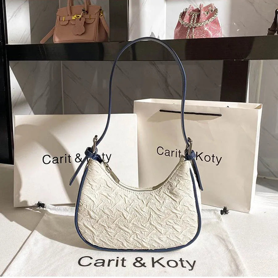Pleated Crescent Shoulder Bag for Women