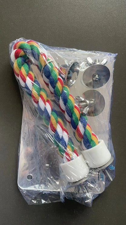Parrot Activity Mirror & Cotton Rope Perch Toy