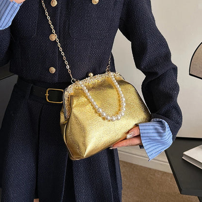 Luxury Pearl Chain Minaudière Shoulder Bag