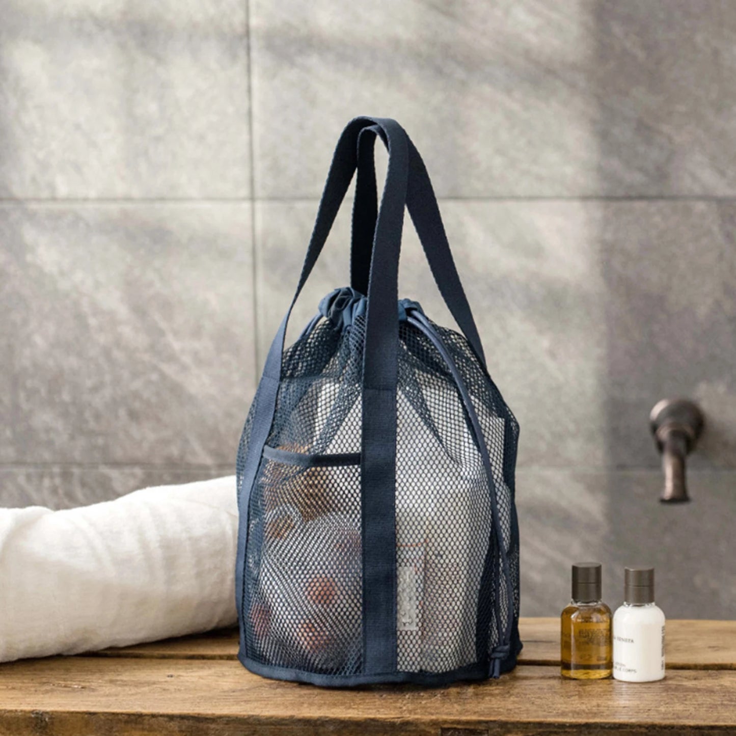 Foldable Drawstring Mesh Toiletry Storage Bag