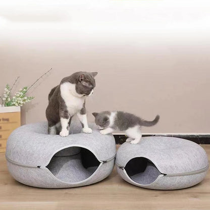 Interactive Round Cat Tunnel Bed with Scratcher