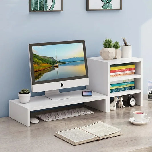 Wooden Monitor Stand with Storage Shelf