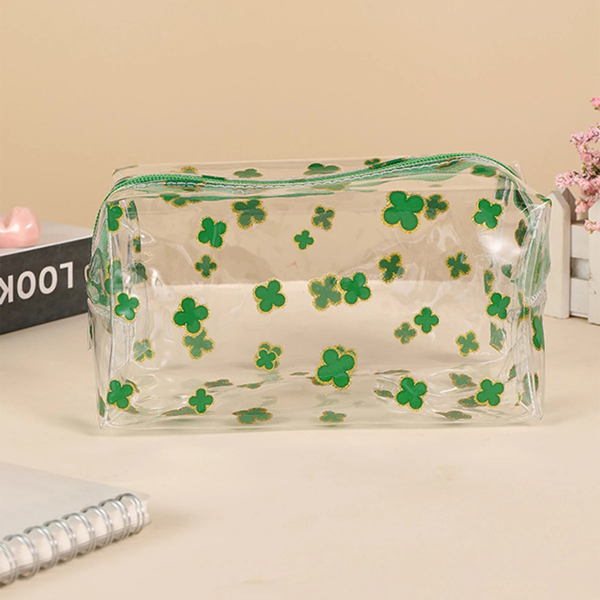 Clear Glitter Four Leaf Clover Pencil Case