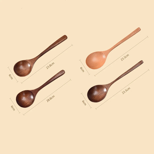 Japanese Style Wooden Soup Spoon with Long Handle