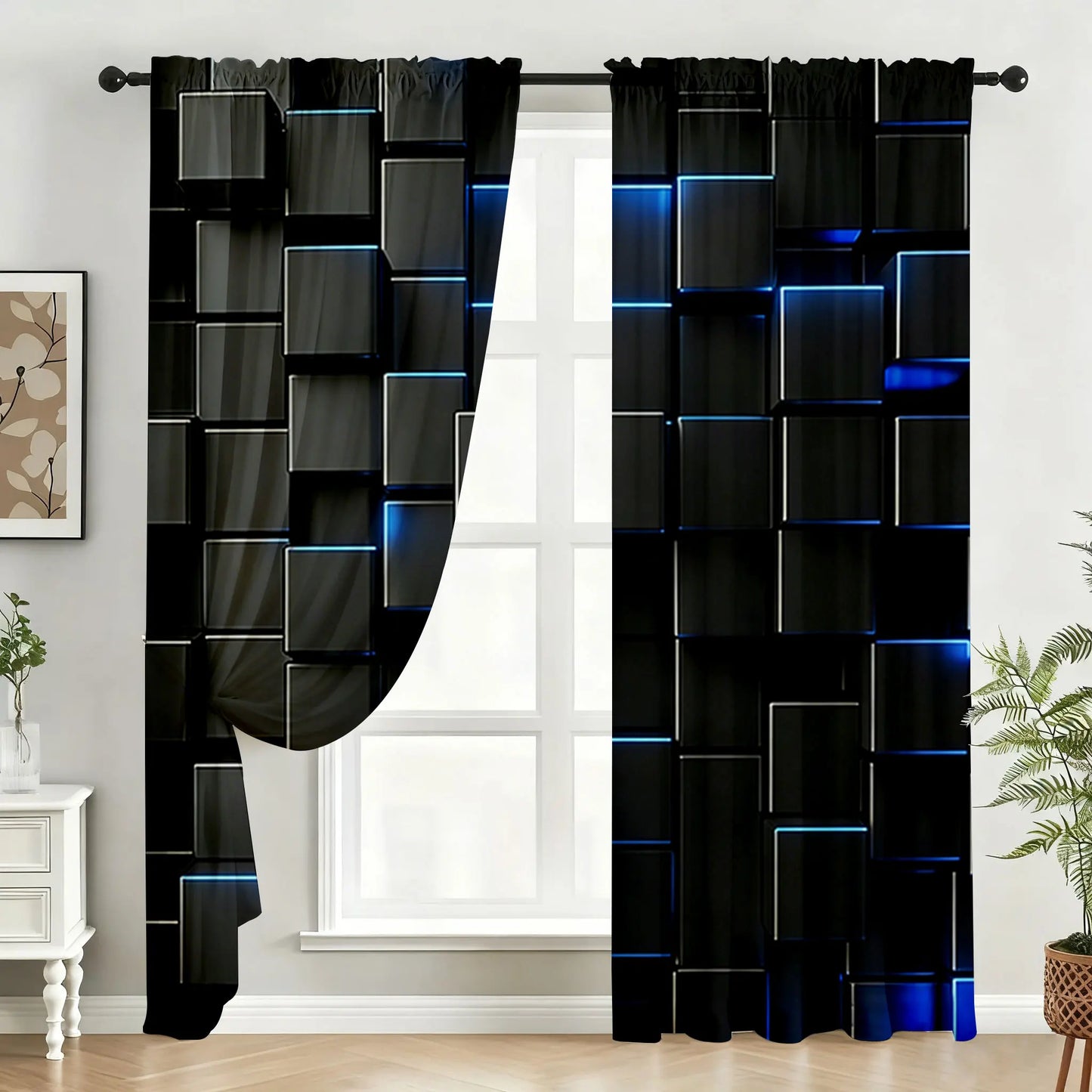 Neon Cube Sheer Curtains 2Pcs Set