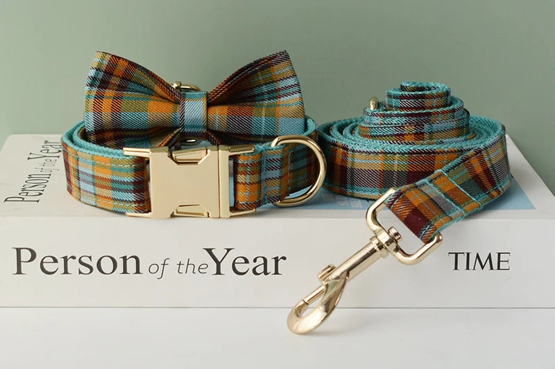 Personalized Plaid Dog Collar, Harness & Leash Set