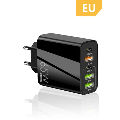 65W 5-Port USB & USB-C Fast Wall Charger