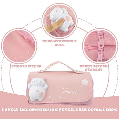 3D Kawaii Large Capacity Pencil Case with Decompression Doll
