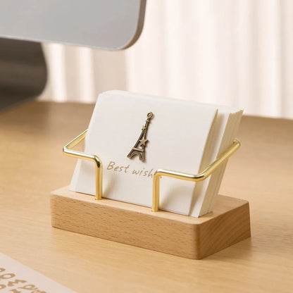 Wooden Business Card Holder with Metal Stand