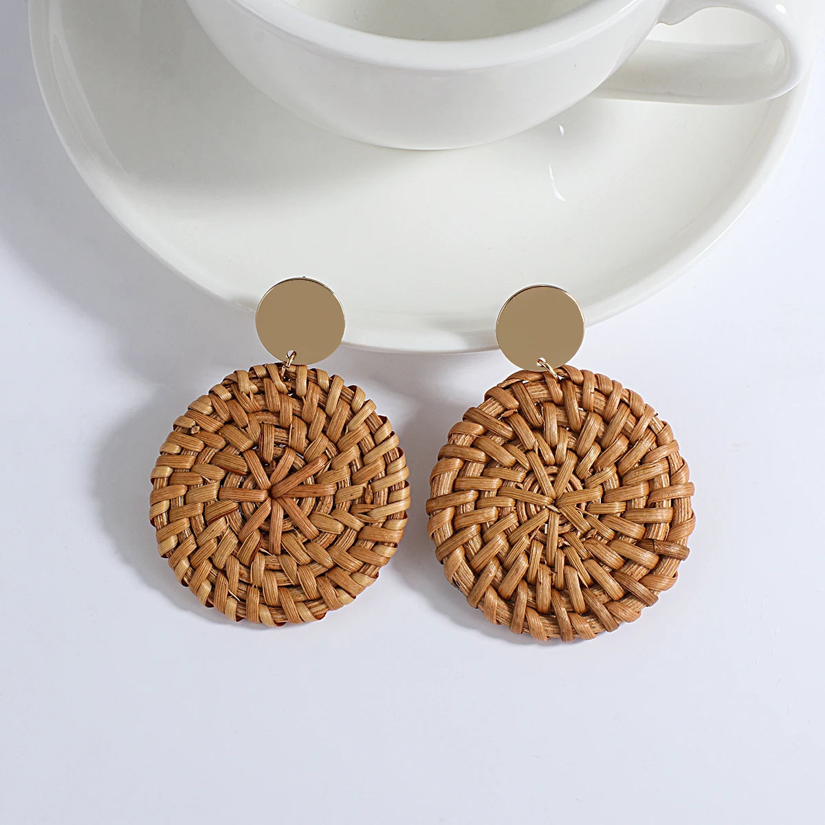AENSOA Boho Handmade Geometric Wooden Drop Earrings