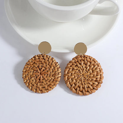 AENSOA Boho Handmade Geometric Wooden Drop Earrings