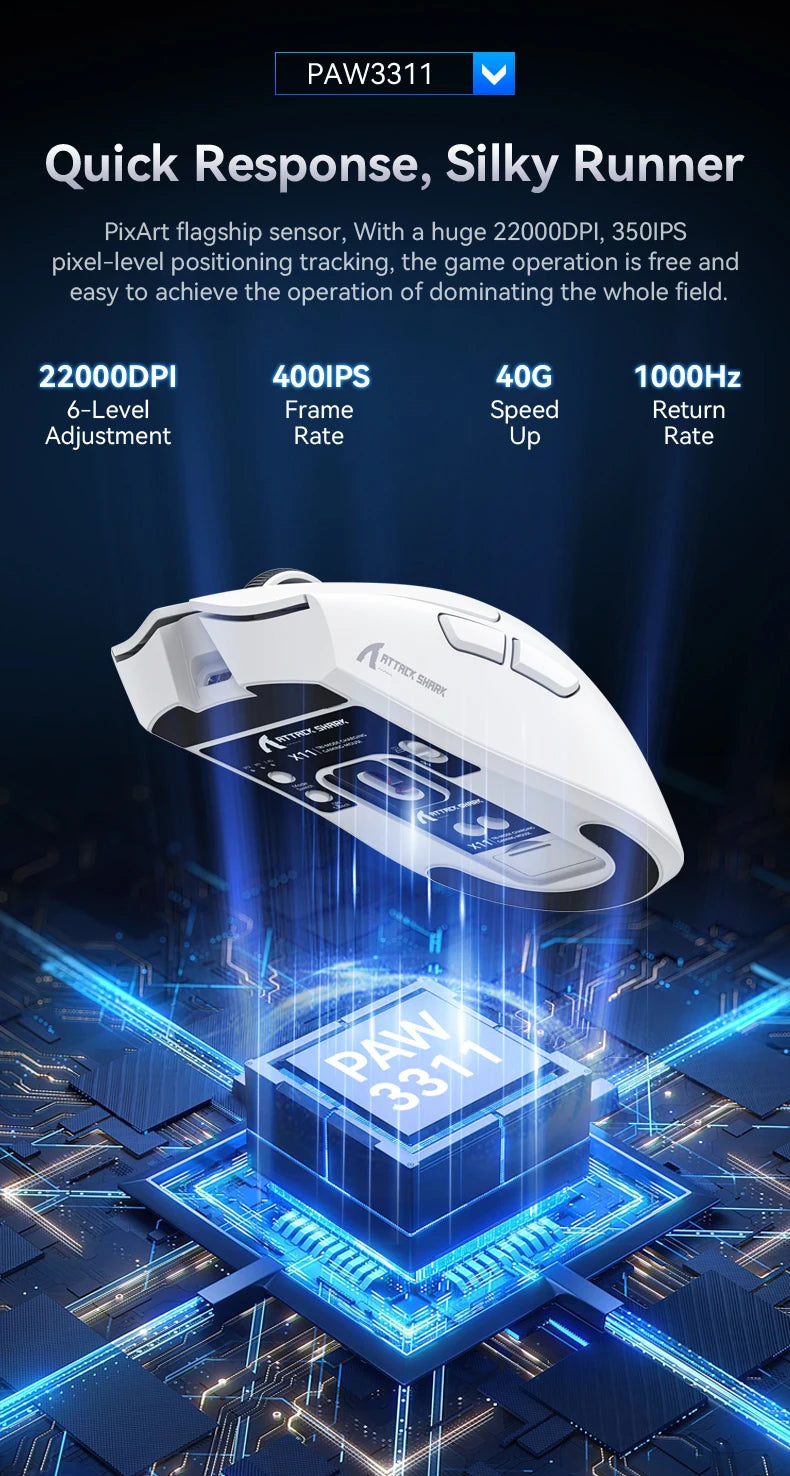 Ultra-Light RGB Gaming Mouse with PAW3311 Sensor & Magnetic Charging