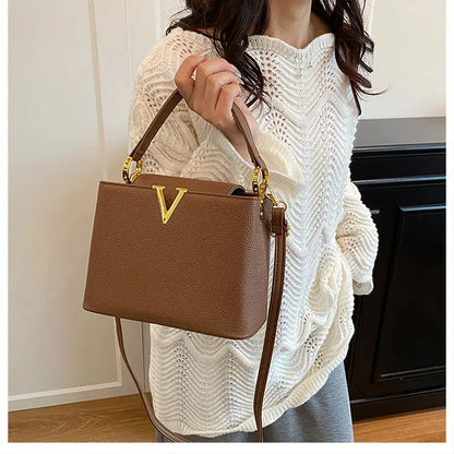 Buckled Leather Shoulder Handbag