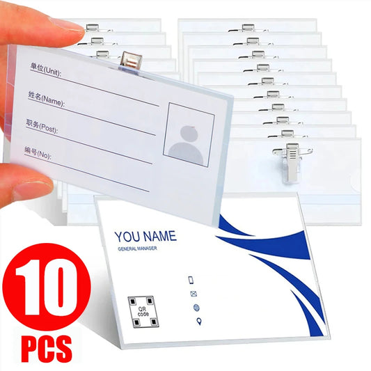 Transparent ID Badge Holder with Safety Pin & Clip