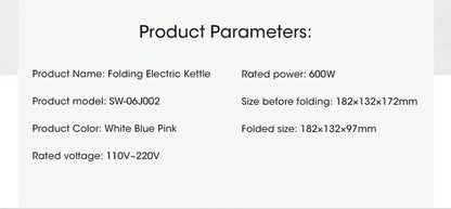 Mini Foldable 600ml Electric Kettle