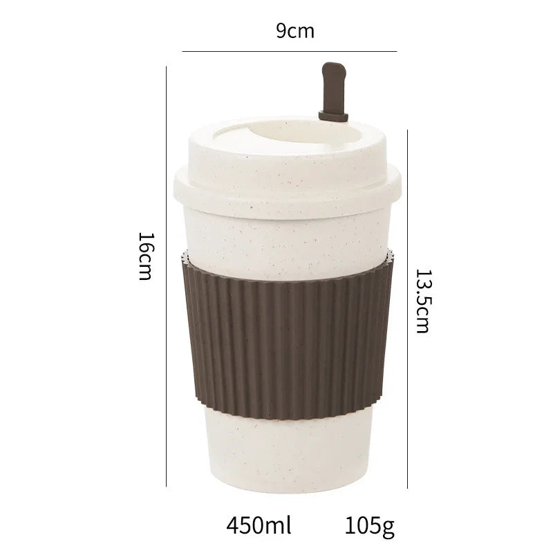 450ml Wheat Straw Reusable Coffee Cup with Lid