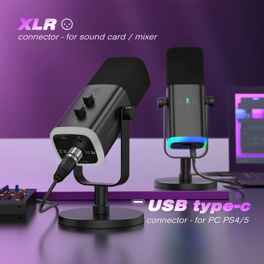 Professional USB & XLR Dynamic Streaming Microphone with RGB Lighting