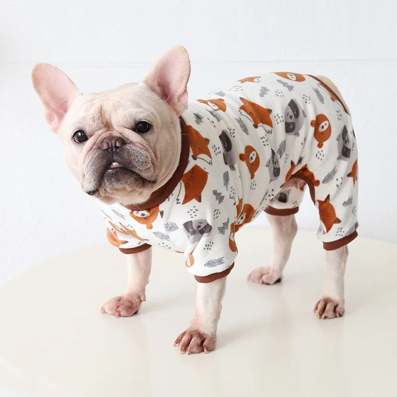 Cartoon Print Fleece Dog Jumpsuit