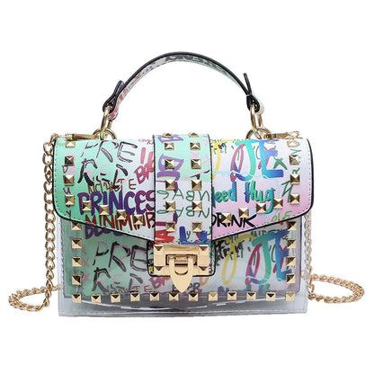 Studded Graffiti Crossbody Satchel Bag
