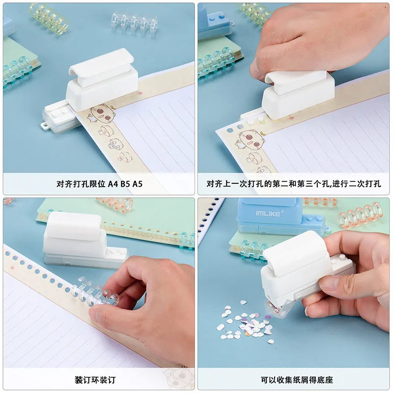 Mini 5-Hole Paper Punch for Loose-Leaf Notebooks