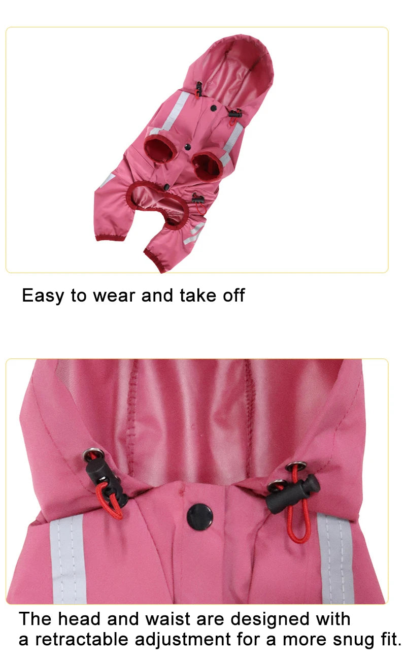 Full-Body Waterproof Dog Overalls with Reflective Strips & Hood