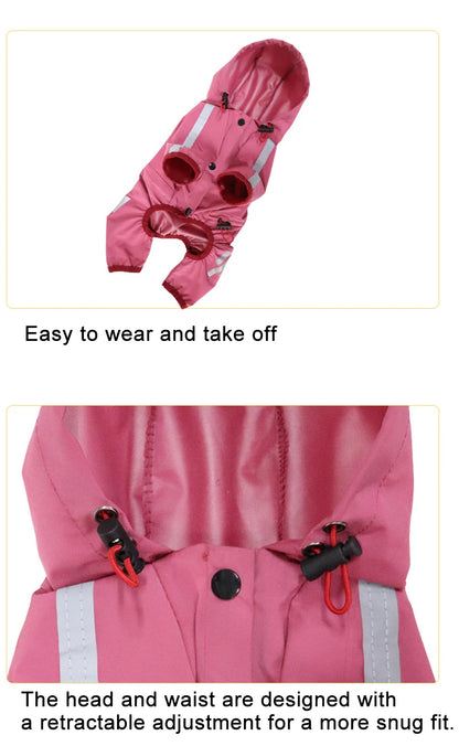 Full-Body Waterproof Dog Overalls with Reflective Strips & Hood