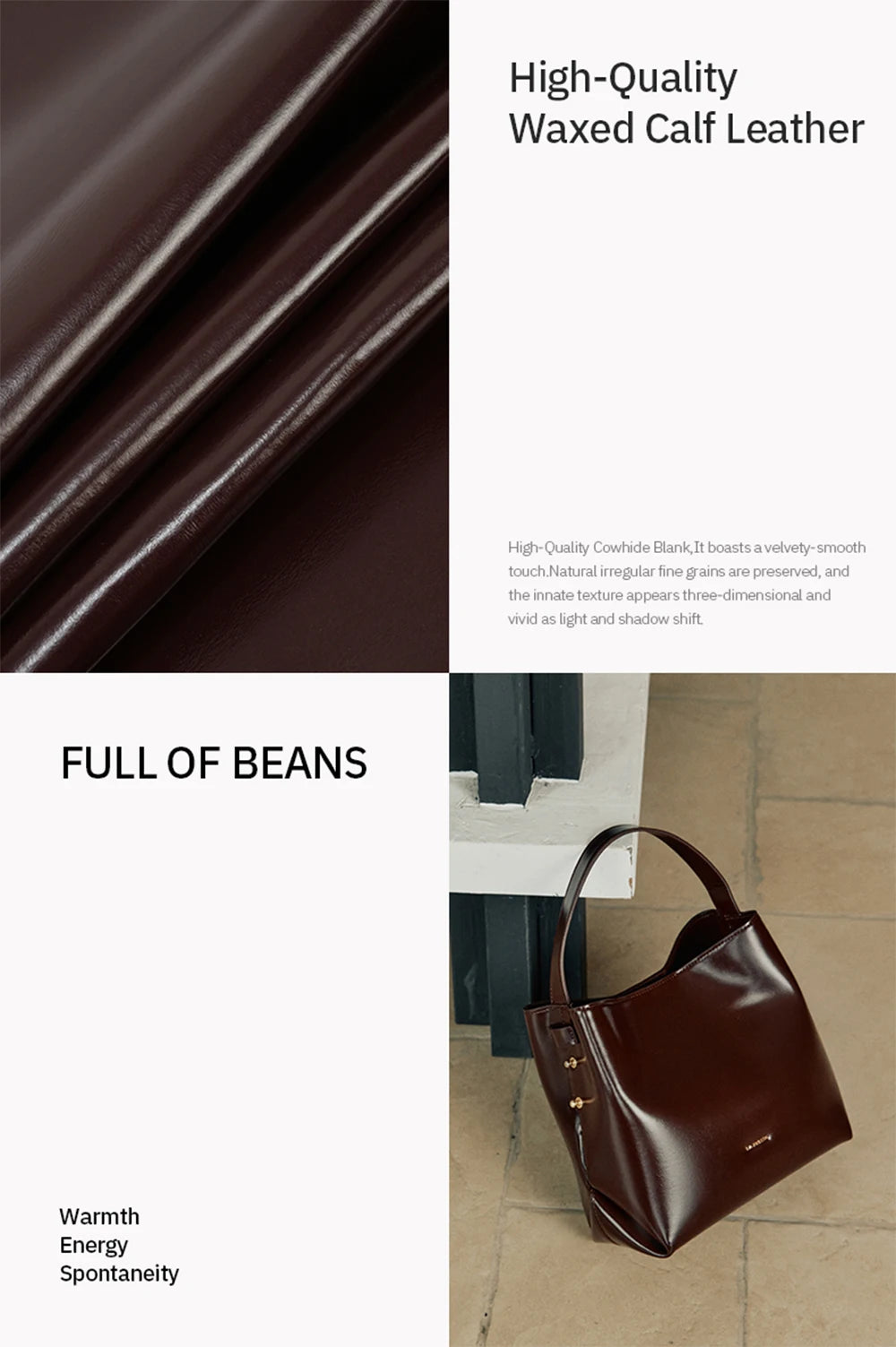 LA FESTIN Split Leather Bucket Tote Bag