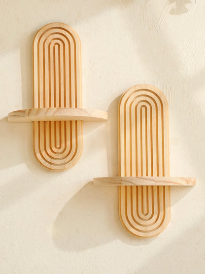 Geometric Natural Wood Wall Mounted Display Shelf