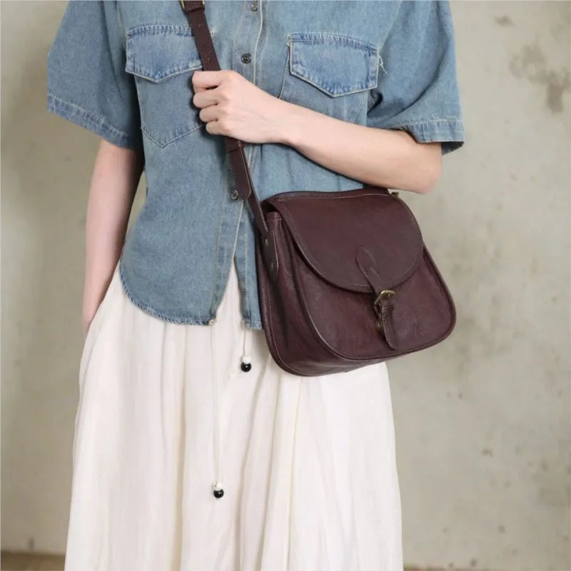 Genuine Leather Retro Saddle Crossbody Bag